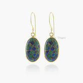 Azurite Earrings-Azurite 12x20mm Oval Gemstone Dangle Earrings-Silver Earrings-Long Drop Earrings-Gold Plated Earrings